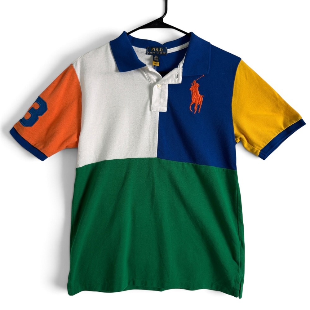 Polo Ralph Lauren Big Pony Colorblock Rugby Polo Shirt Boys Large 14-16 Preppy